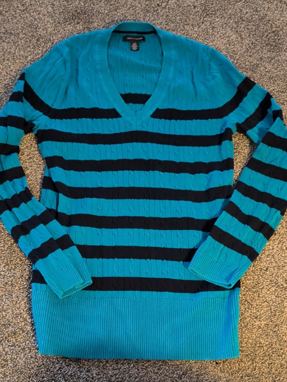 Tommy Hilfiger Teal Sweater with Black Trim